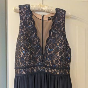 Special Occasion Navy Plunge Neckline Dress